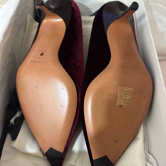 CELINE - Phoebe Philo Elegant Velvet Burgundy Heels - Picture 7 of 8